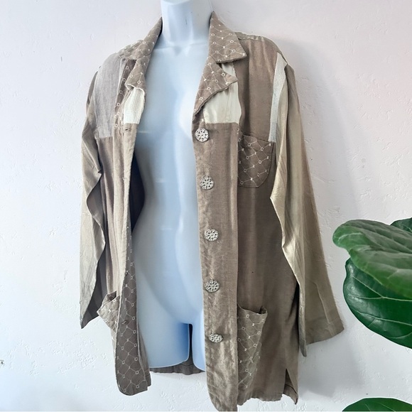 NEIL & DAVID Vintage Linen Lagenlook Patchwork Mixed Media Shirt Jacket Size S - Picture 9 of 13